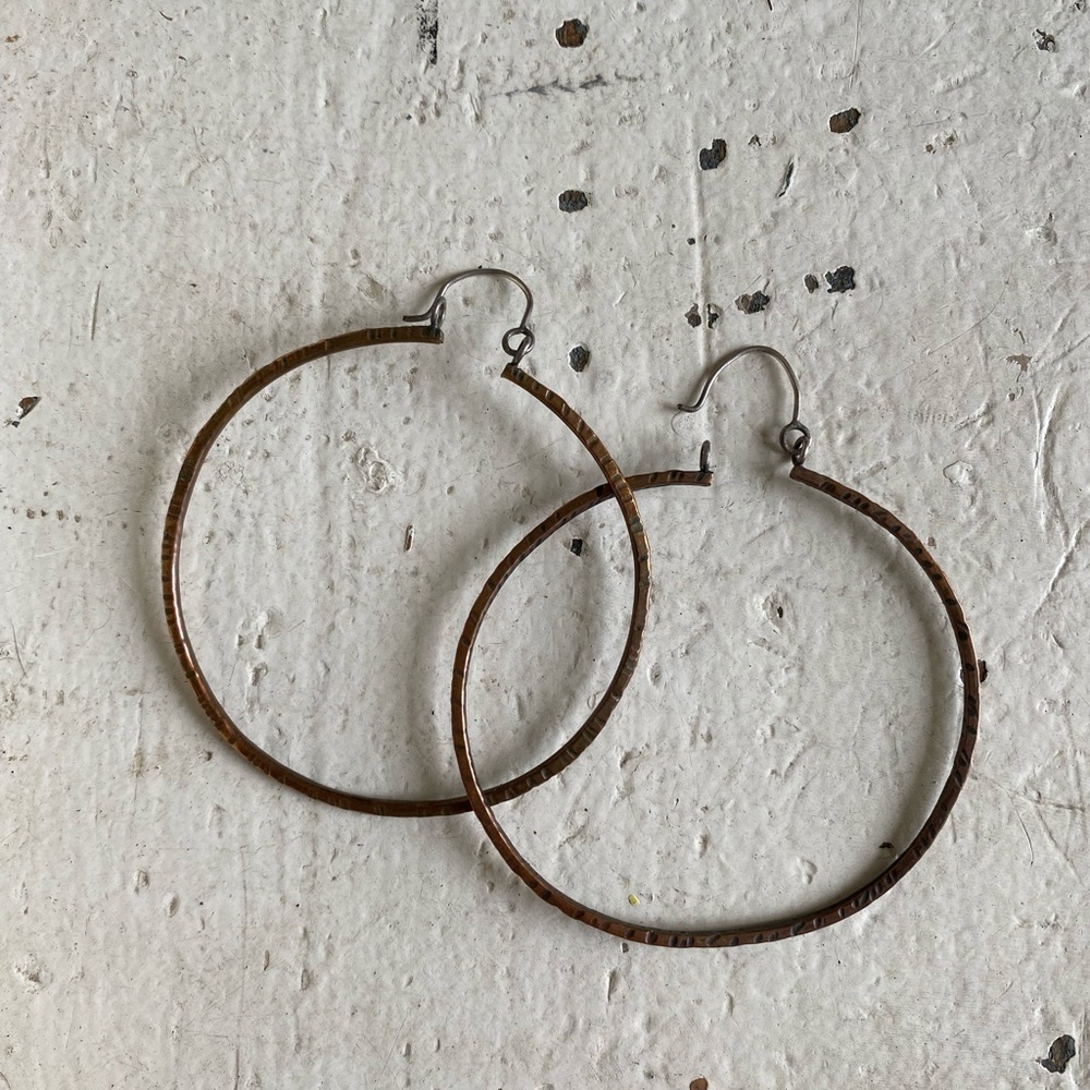 Gorgeous, enormous hammered brass hoops